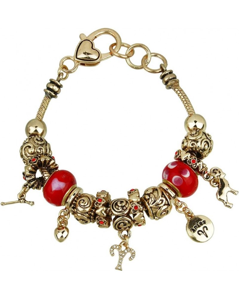 Zodiac Charm Bracelet Multi-Color Slide Metal Murano Beads Silvertone Style 5 - Aries (Mar 21 - Apr 20) $13.19 Bracelets