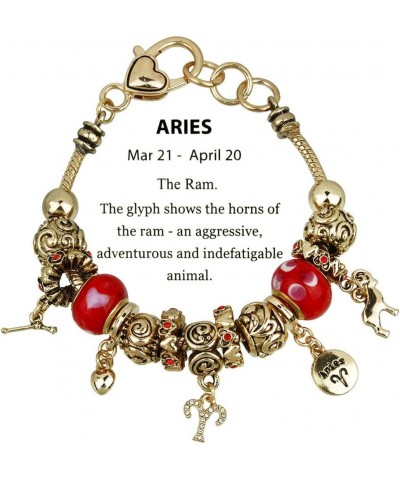 Zodiac Charm Bracelet Multi-Color Slide Metal Murano Beads Silvertone Style 5 - Aries (Mar 21 - Apr 20) $13.19 Bracelets