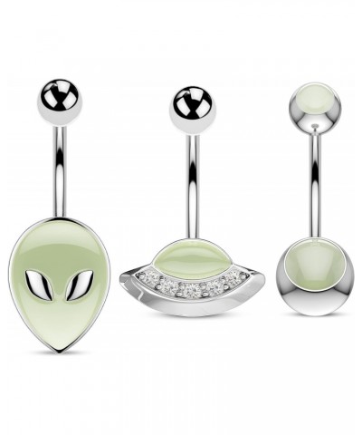 3PCS Halloween Alien Belly Button Rings Glow in the Dark 14G UFO Belly Navel Piercing Jewelry $11.12 Body Jewelry