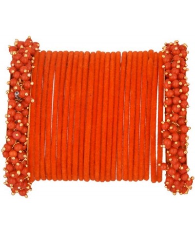 Indian Bangle Set Faux Pearls Beads Plain Velvet Bracelet Bangle Jewelry for Women Orange (Set of 26 Pcs) 2-6 $12.86 Bracelets