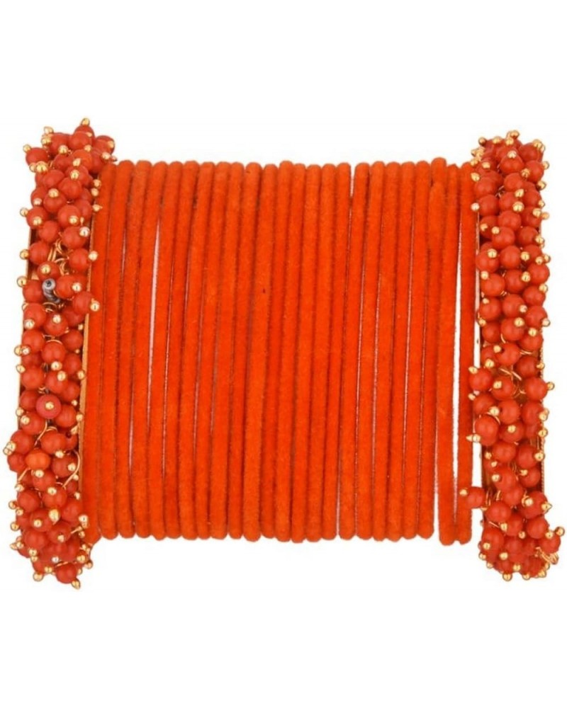 Indian Bangle Set Faux Pearls Beads Plain Velvet Bracelet Bangle Jewelry for Women Orange (Set of 26 Pcs) 2-6 $12.86 Bracelets