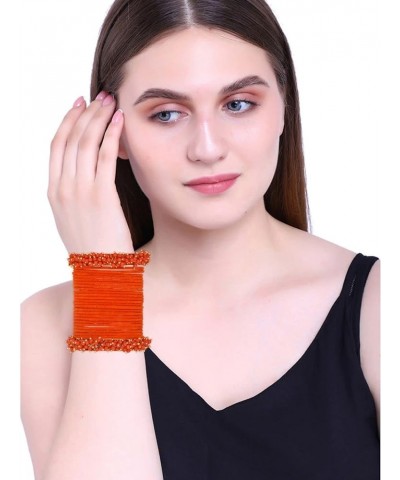 Indian Bangle Set Faux Pearls Beads Plain Velvet Bracelet Bangle Jewelry for Women Orange (Set of 26 Pcs) 2-6 $12.86 Bracelets