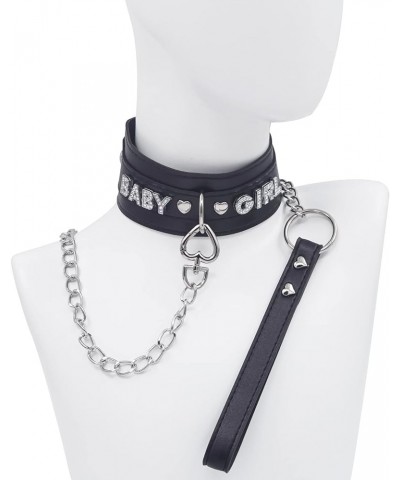 Women Black Choker Necklace With Leash Leather Collar Punk Neck Collar Gothic Jewelries Baby Black With Leash $13.02 Necklaces