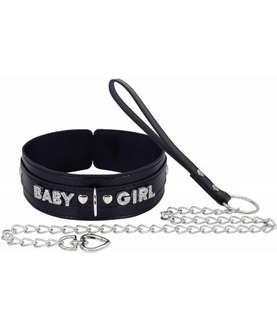 Women Black Choker Necklace With Leash Leather Collar Punk Neck Collar Gothic Jewelries Baby Black With Leash $13.02 Necklaces