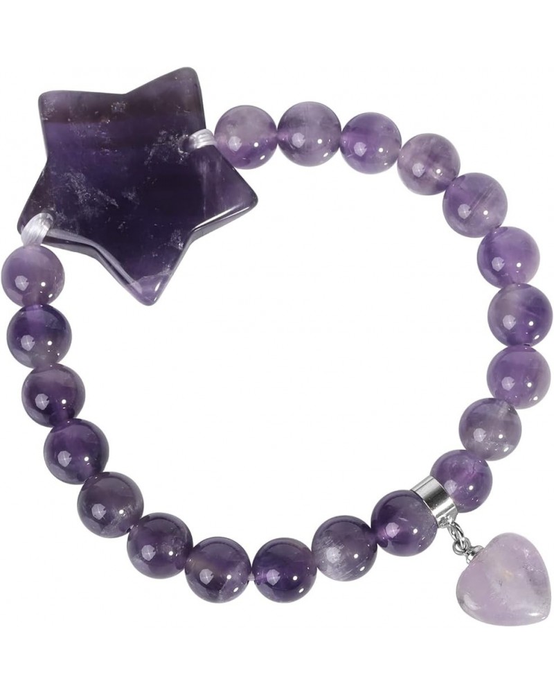 Crystal Bracelet for Women Healing Stone Bracelet 8mm Beads Energy Heart Charm Jewelry 1 Star & Amethyst $10.35 Bracelets