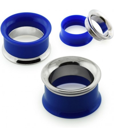 2 Tone Solid Dark Blue Acrylic with 316L Surgical Steel Internally Threaded Flesh Tunnel Ear Plug - Sold by Piece 8.0 Millime...