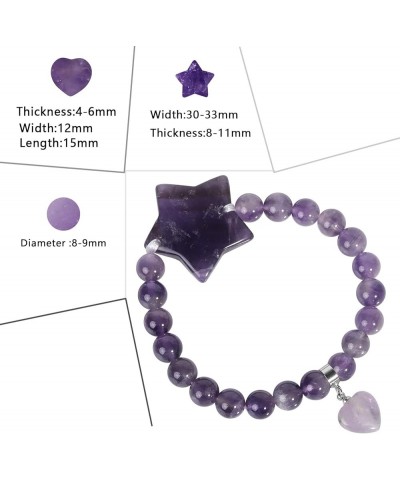 Crystal Bracelet for Women Healing Stone Bracelet 8mm Beads Energy Heart Charm Jewelry 1 Star & Amethyst $10.35 Bracelets