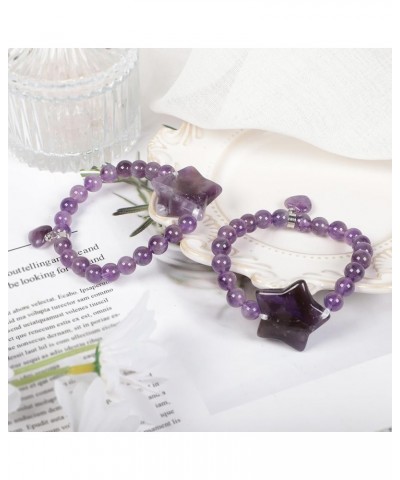 Crystal Bracelet for Women Healing Stone Bracelet 8mm Beads Energy Heart Charm Jewelry 1 Star & Amethyst $10.35 Bracelets