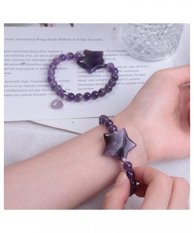 Crystal Bracelet for Women Healing Stone Bracelet 8mm Beads Energy Heart Charm Jewelry 1 Star & Amethyst $10.35 Bracelets