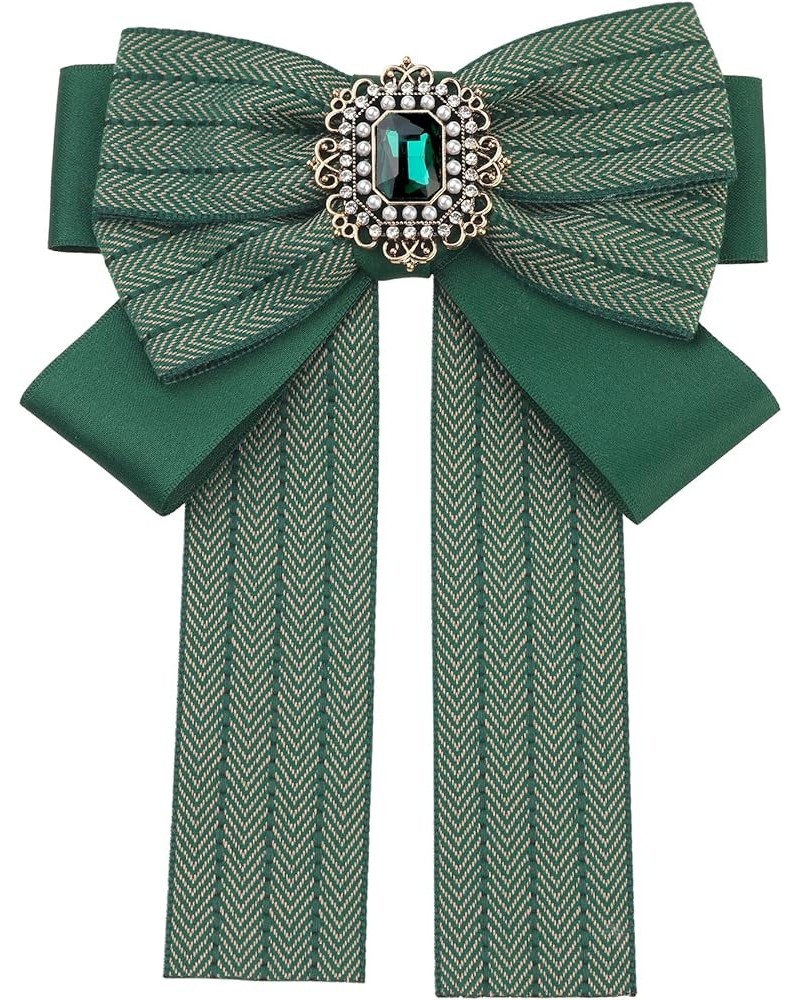 Bow Ties Striped Pre-Tied Long Tail Ribbon Brooch Pin for Women Fashion Green $12.17 Brooches & Pins