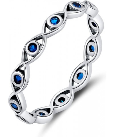 Evil Eye Infinity Ring for Women: 925 Sterling Silver Blue Eyes Stackable Rings Wedding Eternity Band Engagement Promise Cubi...