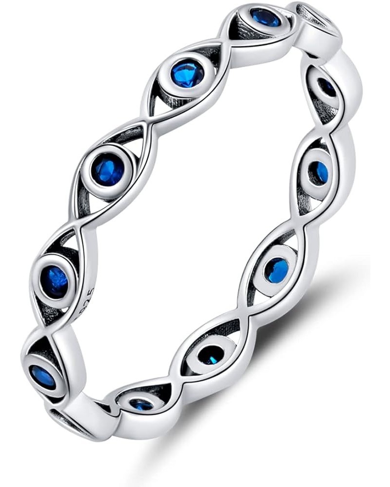 Evil Eye Infinity Ring for Women: 925 Sterling Silver Blue Eyes Stackable Rings Wedding Eternity Band Engagement Promise Cubi...