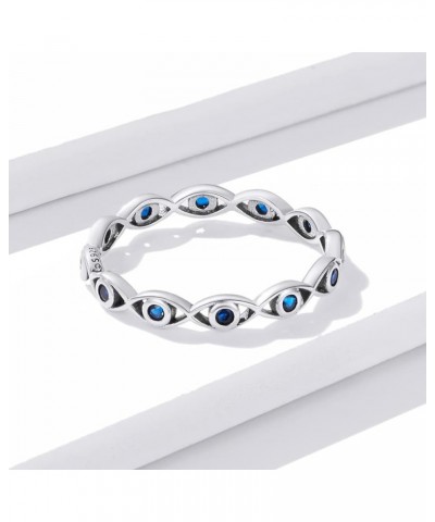 Evil Eye Infinity Ring for Women: 925 Sterling Silver Blue Eyes Stackable Rings Wedding Eternity Band Engagement Promise Cubi...