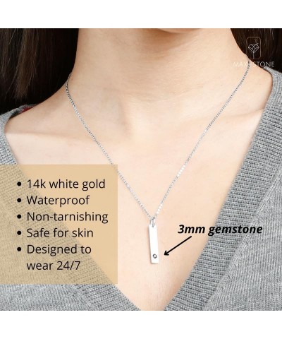 14k White or Yellow Gold Bar Pendant Necklace for Women with 3mm Small Round Gemstone on 16 to 18 Inches Adjustable Cable Cha...