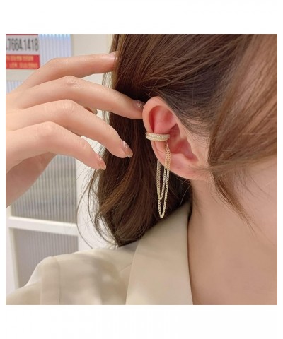 1Pcs Chain Dangling Cuff Earrings for Women Teen Girls Crystal Cubic Zirconia Double Layered Link Dangle Drop Clip On Cartila...