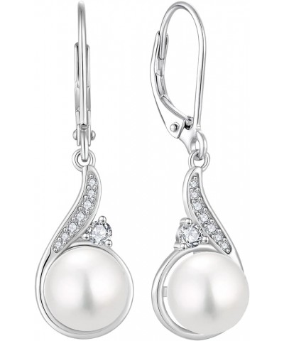 Women 925 Sterling Silver Freshwater Pearl Leverback Drop Dangle Earrings with 5A Cubic Zirconia Jewelry Gift for Her Mother ...