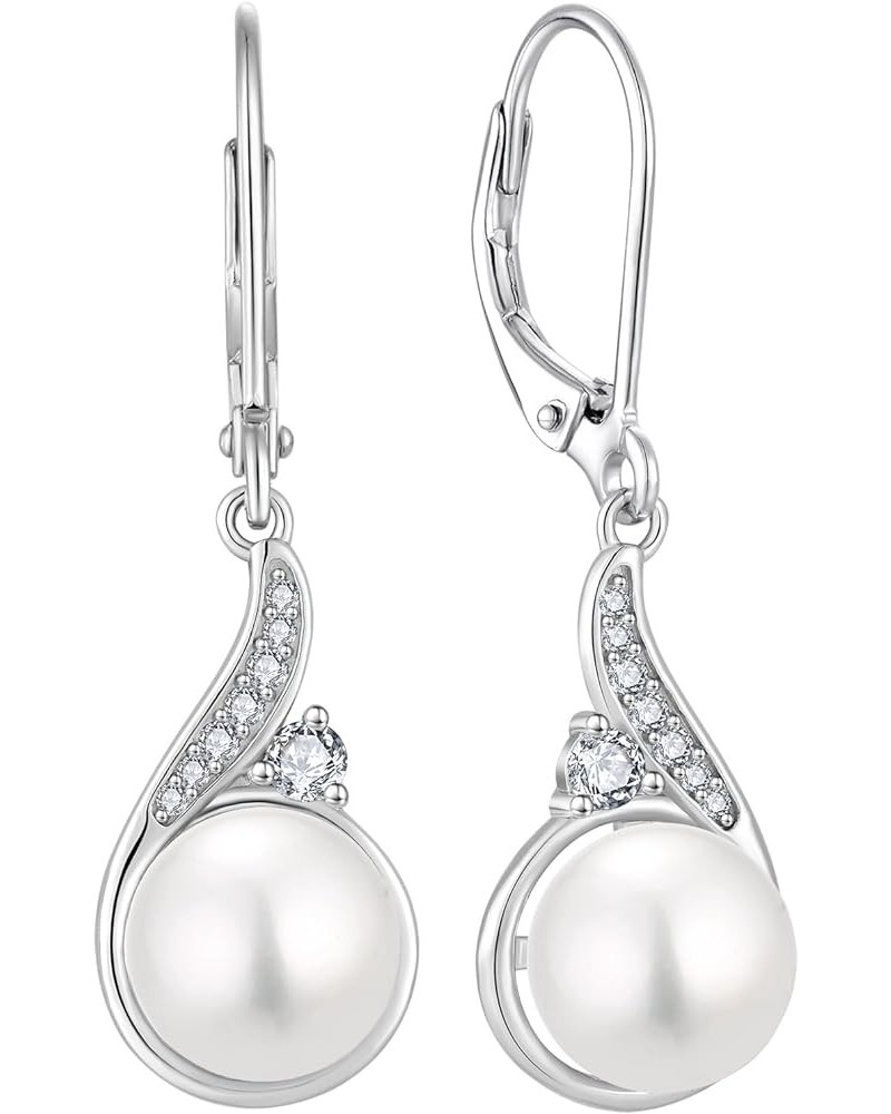 Women 925 Sterling Silver Freshwater Pearl Leverback Drop Dangle Earrings with 5A Cubic Zirconia Jewelry Gift for Her Mother ...