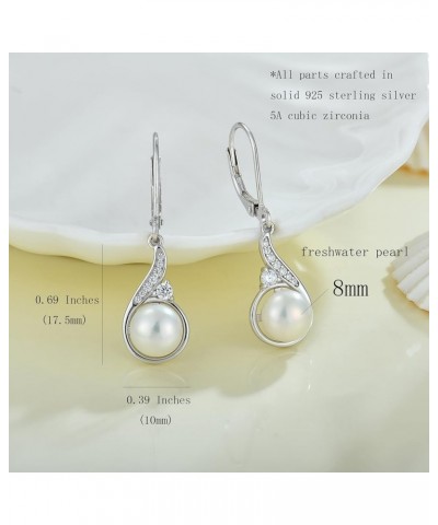 Women 925 Sterling Silver Freshwater Pearl Leverback Drop Dangle Earrings with 5A Cubic Zirconia Jewelry Gift for Her Mother ...