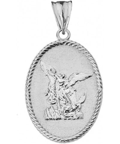 14k Gold Reversible St Michael and Ephesians 6:10 Verse in Rope Pendant White Gold $54.39 Pendants