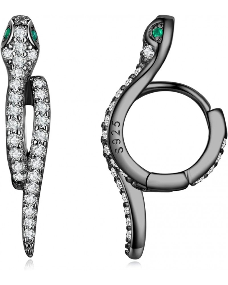 Fashion CZ Snake Hoop Earrings 925 Sterling Silver Sparkling Crystal Green Eyes Small Huggie Hoops Cartilage Earrings Stateme...