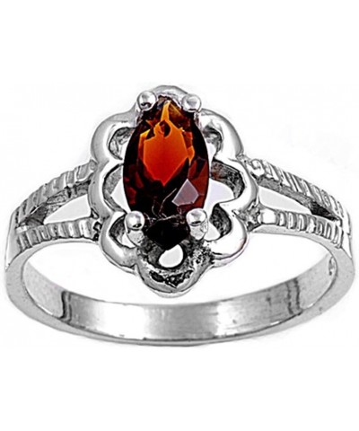 CHOOSE YOUR COLOR Sterling Silver Marquise Wide Ring Red (Simulated Garnet) - Size 3 $12.83 Rings