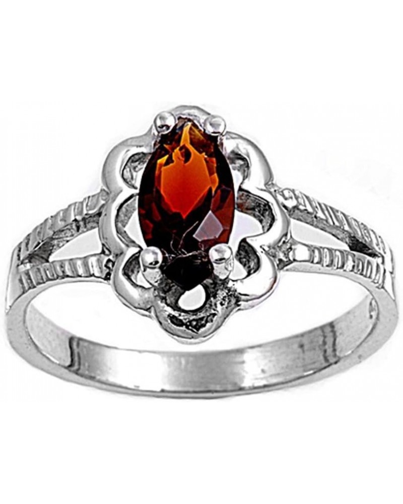 CHOOSE YOUR COLOR Sterling Silver Marquise Wide Ring Red (Simulated Garnet) - Size 3 $12.83 Rings