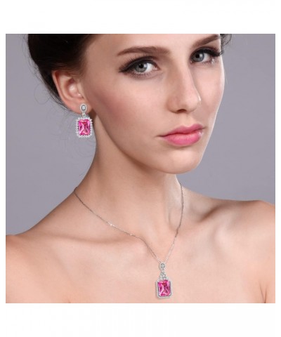 925 Sterling Silver Pink Created Sapphire Pendant and Earrings Jewelry Set For Women (31.10 Cttw, Octagon 14X10MM, Gemstone, ...