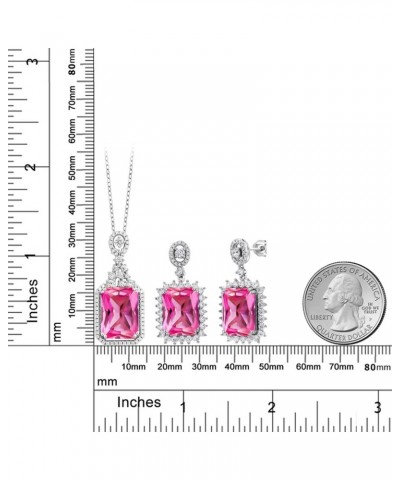 925 Sterling Silver Pink Created Sapphire Pendant and Earrings Jewelry Set For Women (31.10 Cttw, Octagon 14X10MM, Gemstone, ...