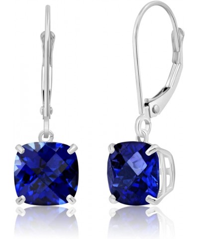 14k White or Yellow Gold Cushion Cut Gemstone Dangle Earrings for Women with 8mm Birthstones White Gold Created Sapphire $71....