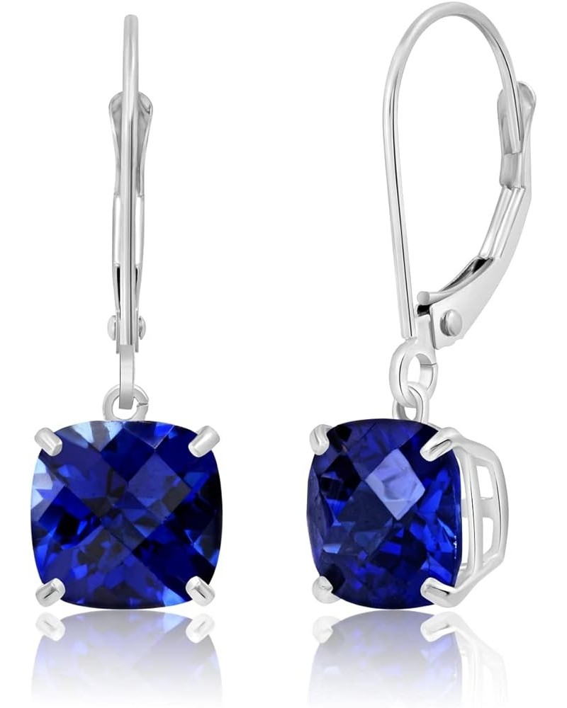 14k White or Yellow Gold Cushion Cut Gemstone Dangle Earrings for Women with 8mm Birthstones White Gold Created Sapphire $71....