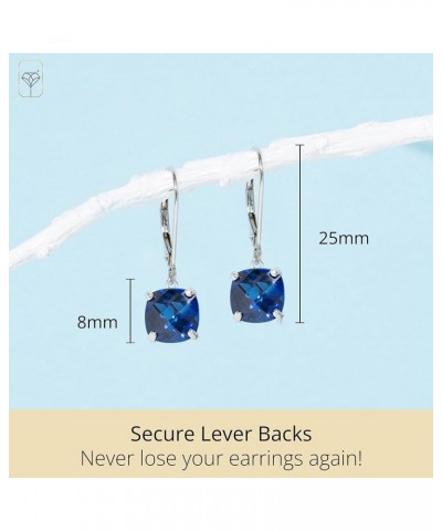 14k White or Yellow Gold Cushion Cut Gemstone Dangle Earrings for Women with 8mm Birthstones White Gold Created Sapphire $71....