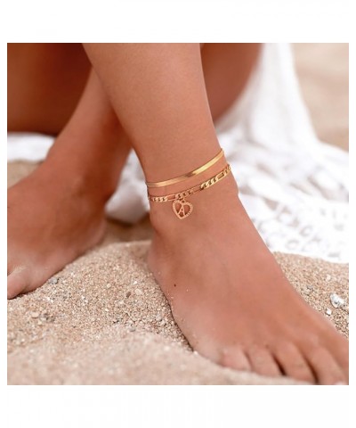 Gold Ankle Bracelets for Women Waterproof, 14k Gold Plated Layered Snake Anklets Figaro Chain Letter Initial Anklets Handmade...