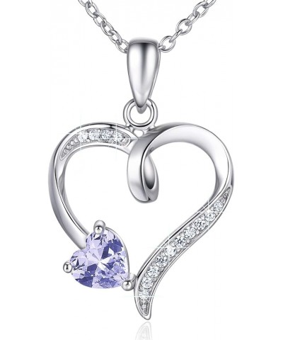 Heart Necklaces for Women Valentines Day Gifts for Her 925 Sterling Silver Birthstone Necklaces Heart-Shape 5A Cubic Zirconia...