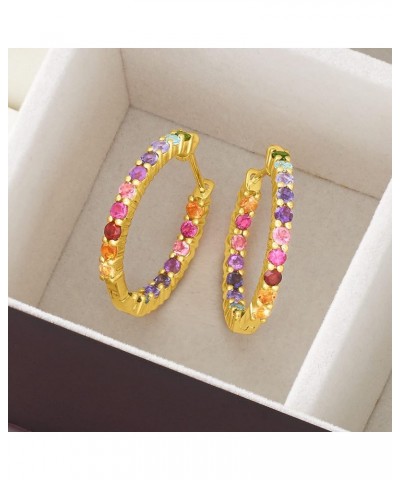 Gemstone Hoop Earrings in Sterling Silver Multi-Gemstone in 18kt Gold over Sterling $41.80 Earrings