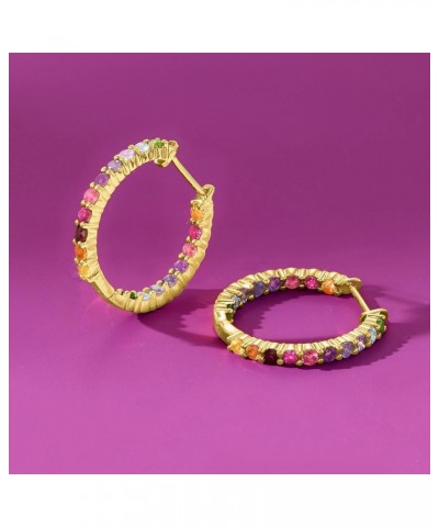 Gemstone Hoop Earrings in Sterling Silver Multi-Gemstone in 18kt Gold over Sterling $41.80 Earrings