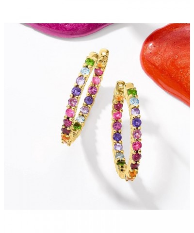 Gemstone Hoop Earrings in Sterling Silver Multi-Gemstone in 18kt Gold over Sterling $41.80 Earrings