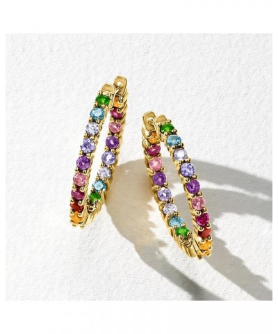 Gemstone Hoop Earrings in Sterling Silver Multi-Gemstone in 18kt Gold over Sterling $41.80 Earrings