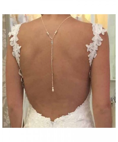 Pearl Backdrop Body Necklace Wedding Body Chain Silver Body Jewelry Tassel Long Party Body Necklace for Women and Girls $8.65...