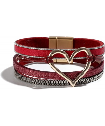 Leather Bracelets for Women Trendy Heart Charm Bracelet Necklace Leather Warp Bracelet Leather Collar for Teen Girls N1:red h...