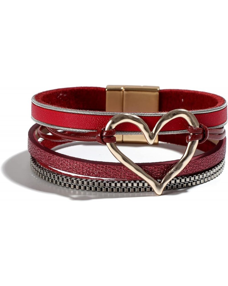 Leather Bracelets for Women Trendy Heart Charm Bracelet Necklace Leather Warp Bracelet Leather Collar for Teen Girls N1:red h...