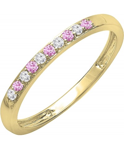 Round Pink Sapphire & White Diamond Alternate Stone Wedding Band for Women in 10K Gold 8.5 Yellow Gold $83.88 Bracelets