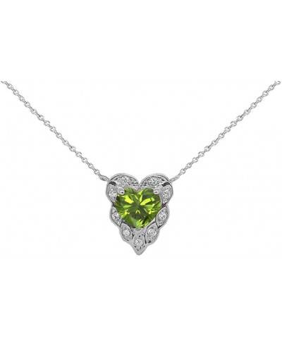 Fine Sterling Silver Diamond Heart-Shaped Personalized Genuine Birthstone Necklace Peridot 16.0 Inches $26.99 Necklaces