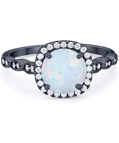 Halo Solitaire Accent Art Deco Engagement Ring 925 Sterling Silver Choose Color Black Tone, Created White Opal $10.25 Rings