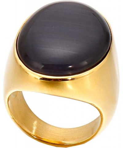 Men's Women's Stainless Steel Gemstone Ring Multi Colors Big-Gold Dark Grey $8.47 Rings