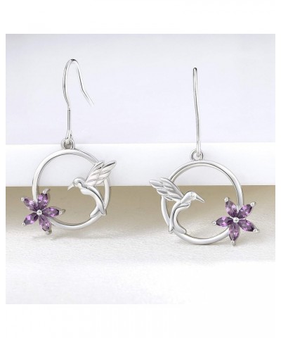 925 Sterling Silver Hummingbird Hook Earrings with Birthstone Flowers Jewelry Gift for Women 02-amethyst-Feb $38.07 Earrings