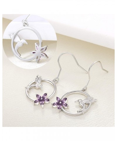 925 Sterling Silver Hummingbird Hook Earrings with Birthstone Flowers Jewelry Gift for Women 02-amethyst-Feb $38.07 Earrings