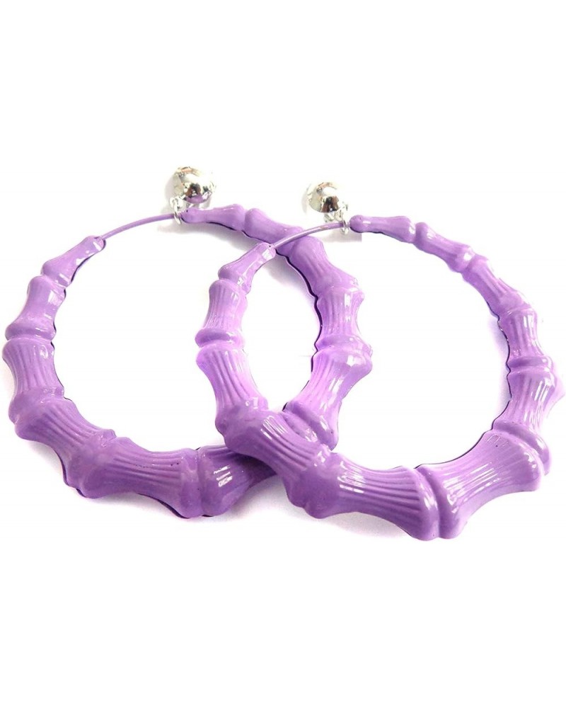 Clip-on Earrings Bamboo Hoop Earrings Assorted Colors 3 inch Purple $7.41 Earrings