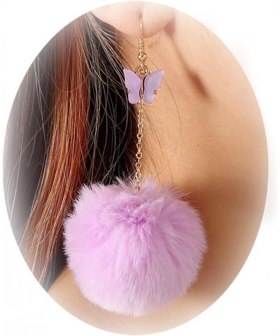 Pom Pom Earrings for Women Butterfly Pom Pom Pendant Earrings Luxry Faux Fur Ball Dangle Earrings Cute Plush Ball Earrings Ho...