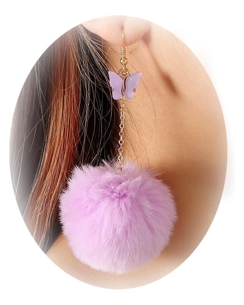 Pom Pom Earrings for Women Butterfly Pom Pom Pendant Earrings Luxry Faux Fur Ball Dangle Earrings Cute Plush Ball Earrings Ho...