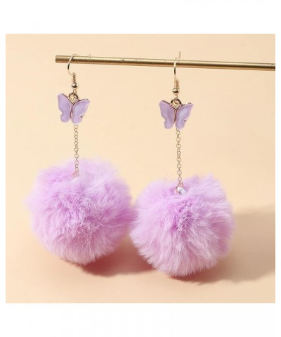 Pom Pom Earrings for Women Butterfly Pom Pom Pendant Earrings Luxry Faux Fur Ball Dangle Earrings Cute Plush Ball Earrings Ho...